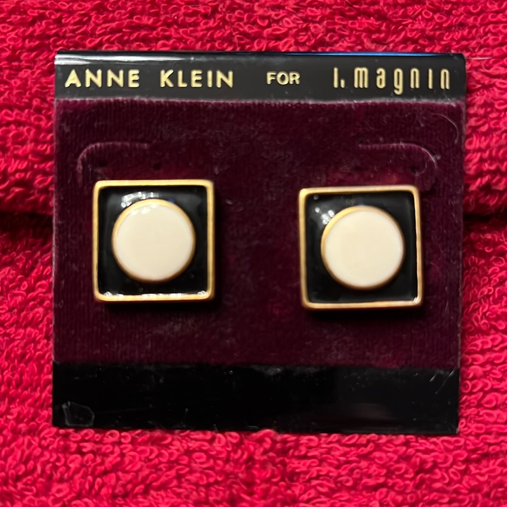 Anne Klein for I. Magnin enamel earrings for pierced ears.